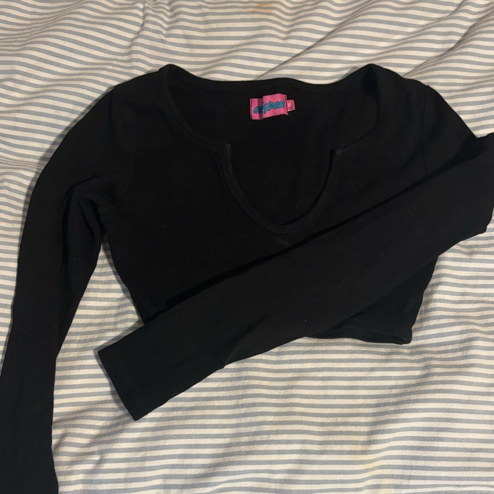 Edikted Black Long Sleeve Crop Top